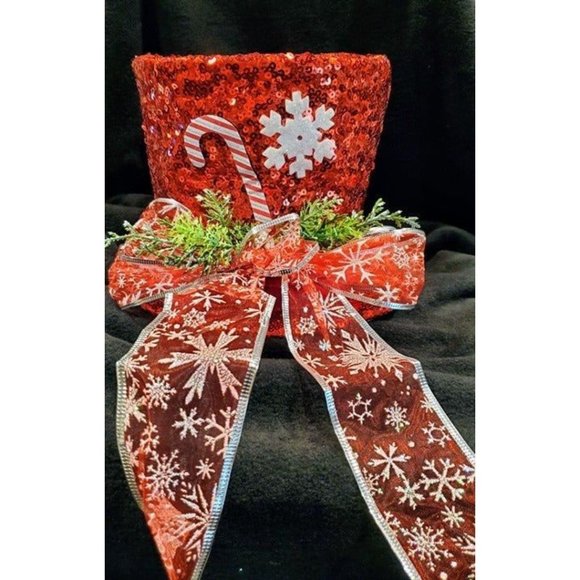 Sparkly Frosty's Christmas Tree Topper Red Sequins Top Hat - Picture 6 of 8